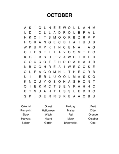 OCTOBER Word Search Puzzle