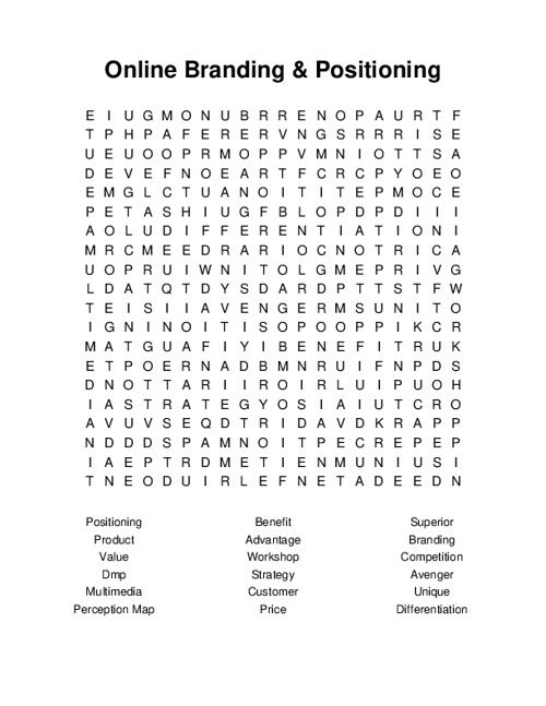 Online Branding & Positioning Word Search Puzzle