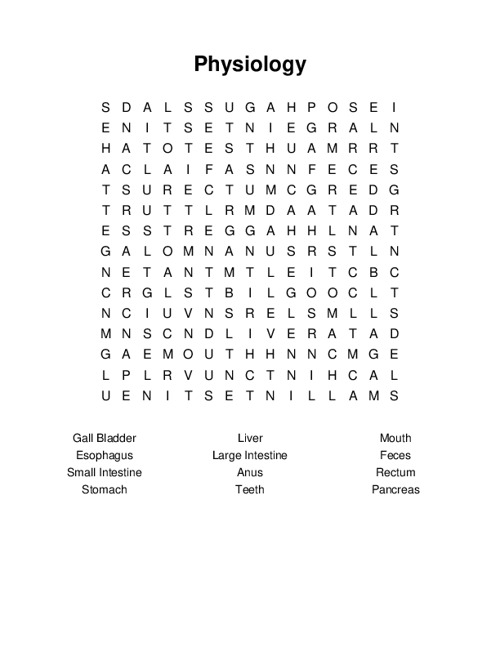 Physiology Word Search Puzzle