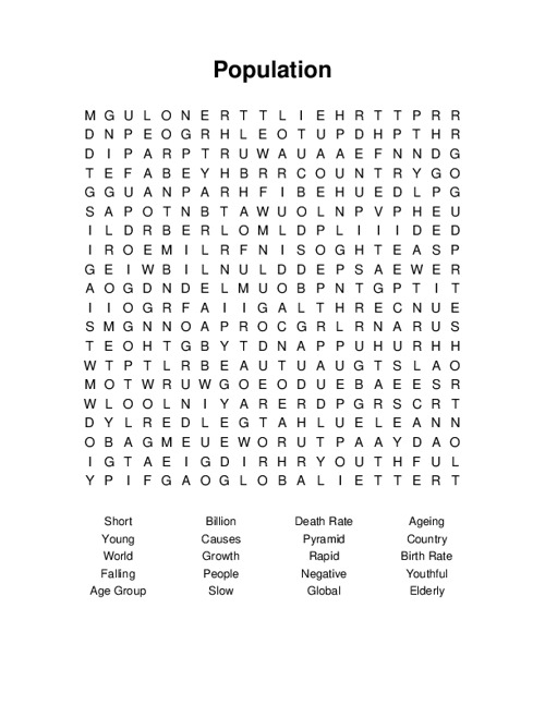 Population Word Search Puzzle