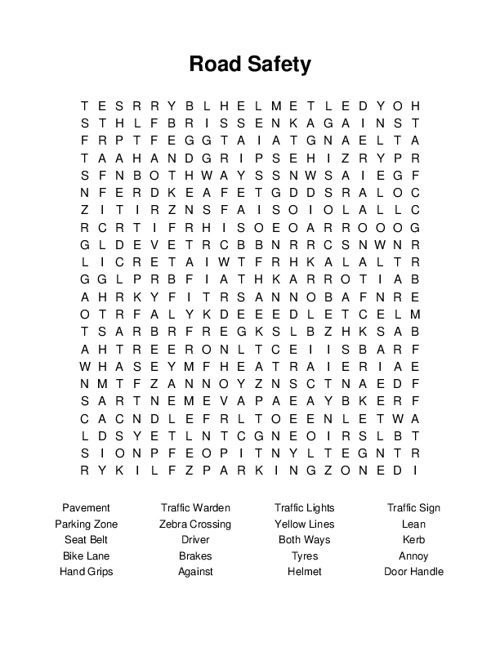 Road Safety Word Search Puzzle