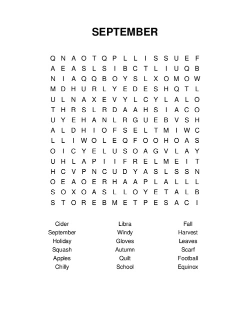 SEPTEMBER Word Search Puzzle