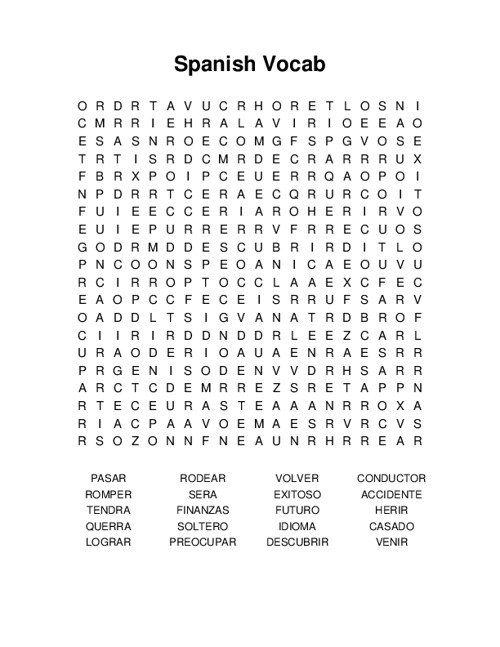 Spanish Vocab Word Search Puzzle