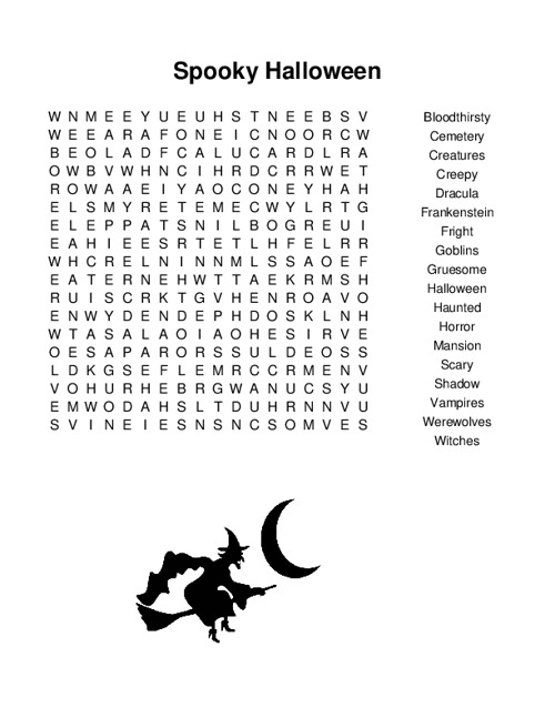 Spooky Halloween Word Search Puzzle