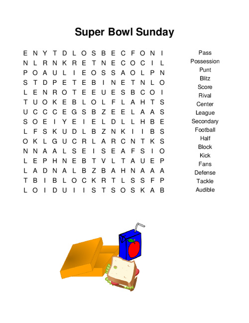 Super Bowl Sunday Word Search Puzzle
