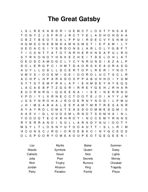 The Great Gatsby Word Search Puzzle