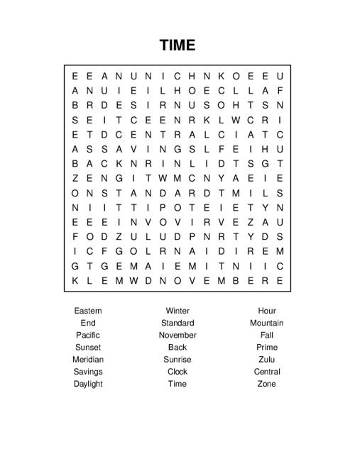 TIME Word Search Puzzle