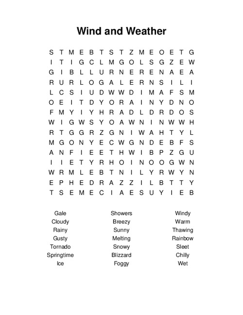 Wind and Weather Word Search Puzzle