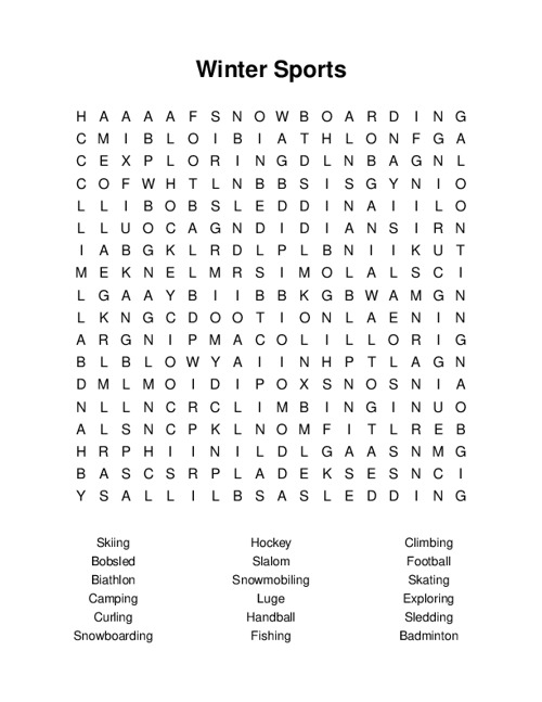 Winter Sports Word Search Puzzle