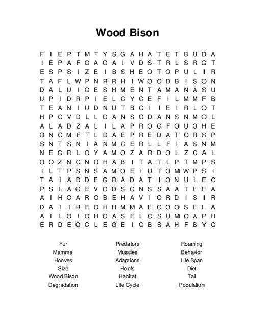 Wood Bison Word Search Puzzle