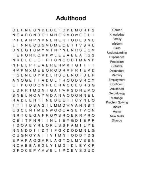 Adulthood Word Search Puzzle