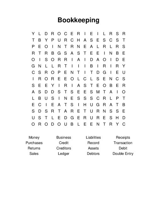 Bookkeeping Word Search Puzzle