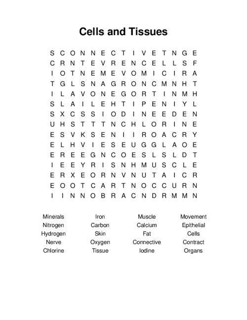 Cells and Tissues Word Search Puzzle
