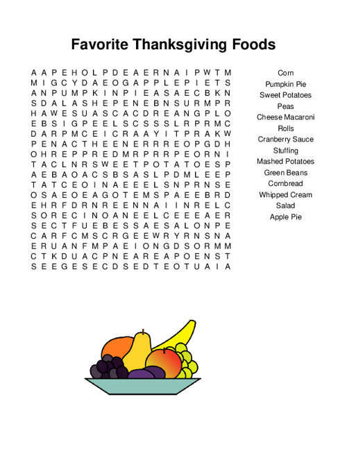 Favorite Thanksgiving Foods Word Search Puzzle