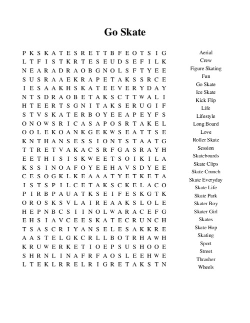 Go Skate Word Search Puzzle