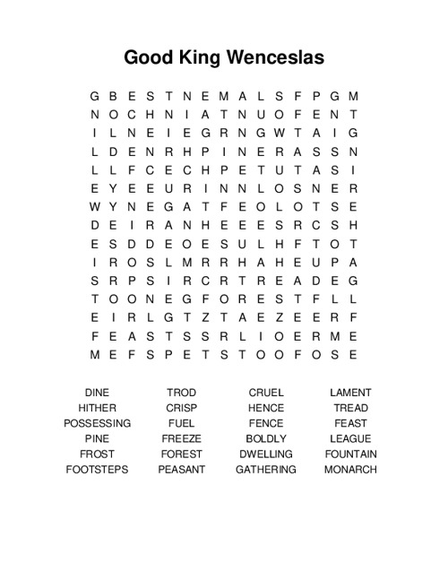 Good King Wenceslas Word Search Puzzle
