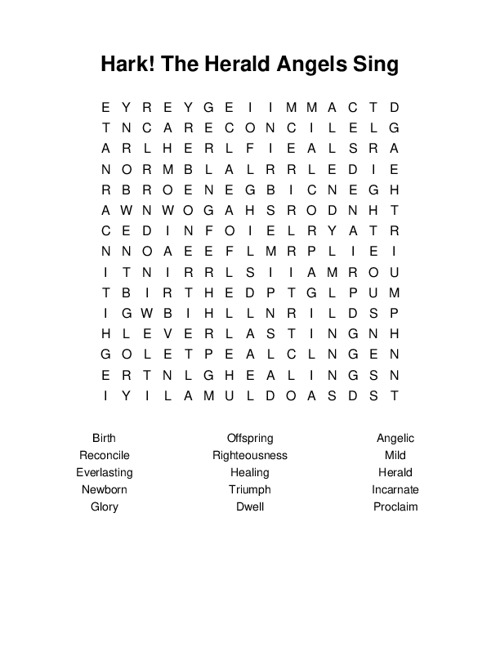 Hark! The Herald Angels Sing Word Search Puzzle