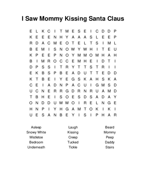 I Saw Mommy Kissing Santa Claus Word Search Puzzle