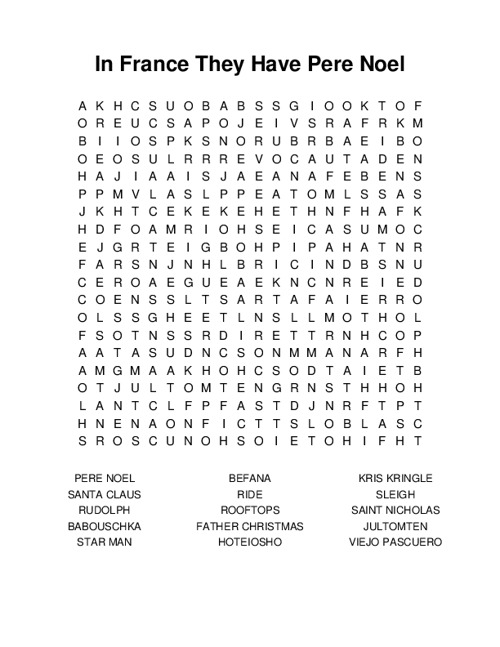 In France They Have Pere Noel Word Search Puzzle
