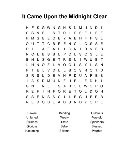 It Came Upon the Midnight Clear Word Search Puzzle