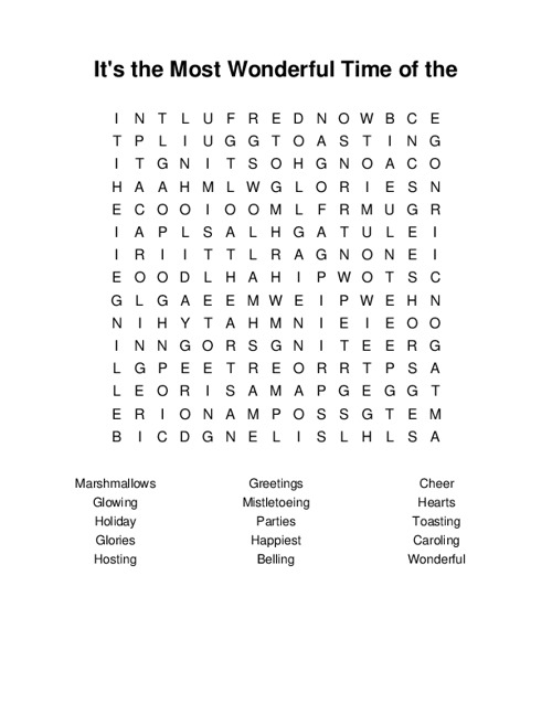 Its the Most Wonderful Time of the Year Word Search Puzzle