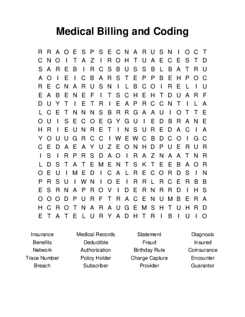 Medical Billing and Coding Word Search Puzzle