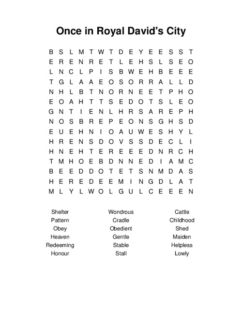 Once in Royal Davids City Word Search Puzzle