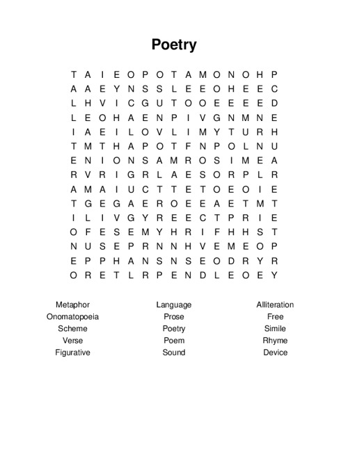Poetry Word Search Puzzle