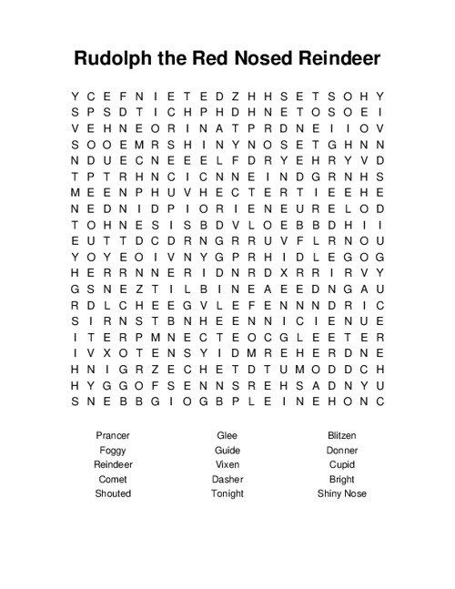 Rudolph the Red Nosed Reindeer Word Search Puzzle