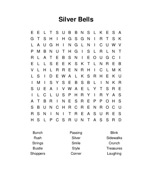 Silver Bells Word Search Puzzle