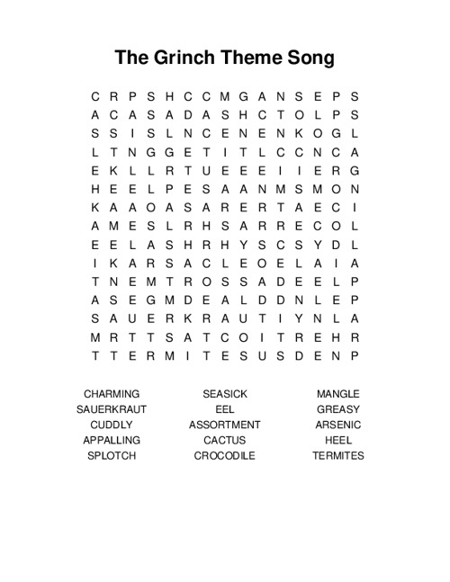 The Grinch Theme Song Word Search Puzzle