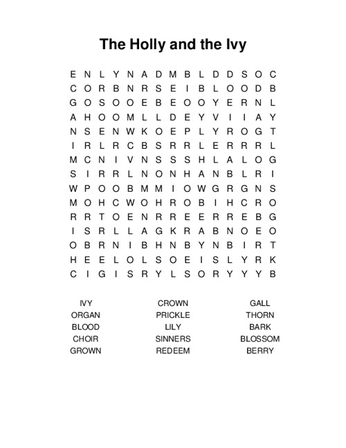 The Holly and the Ivy Word Search Puzzle