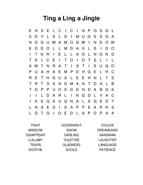 Ting a Ling a Jingle Word Search Puzzle