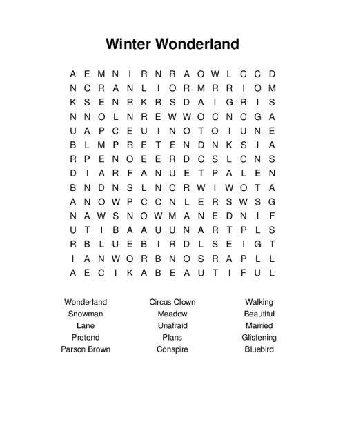 Winter Wonderland Word Search Puzzle