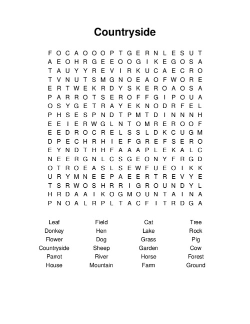 Countryside Word Search Puzzle