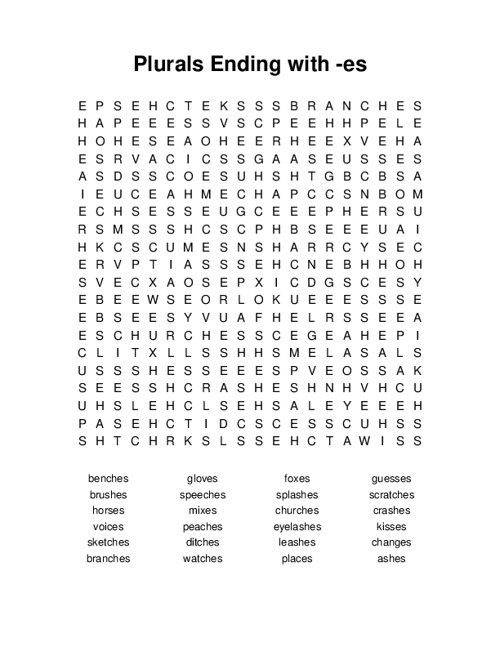 Plurals Ending with -es Word Search Puzzle