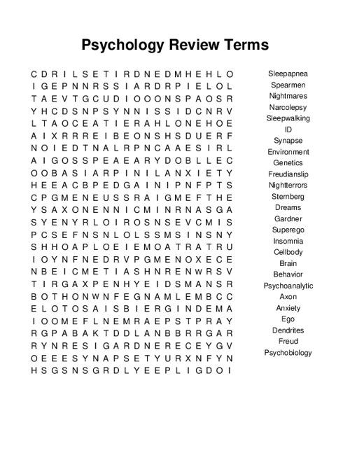 Psychology Review Terms Word Search Puzzle