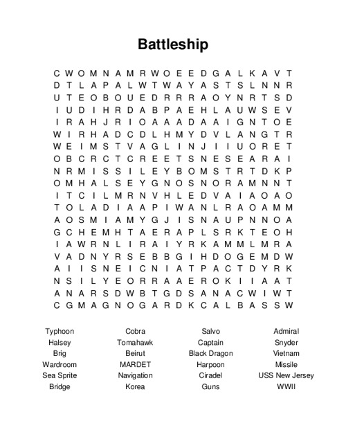 Battleship Word Search Puzzle