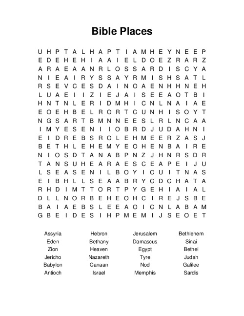 Bible Places Word Search Puzzle