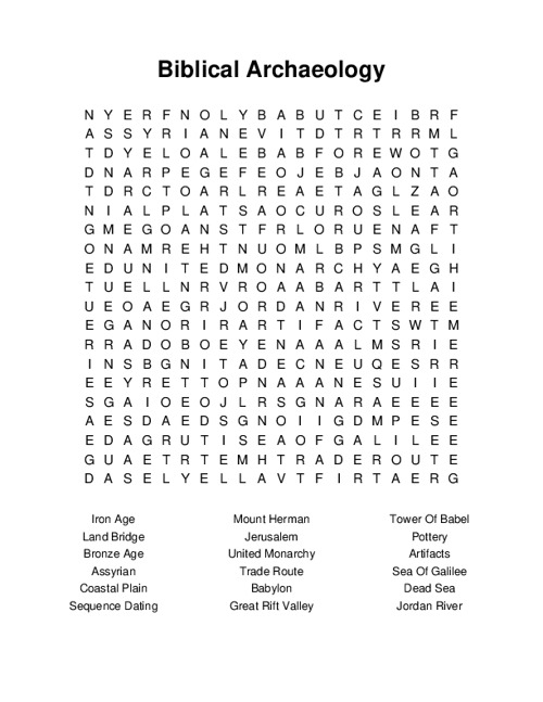 Biblical Archaeology Word Search Puzzle