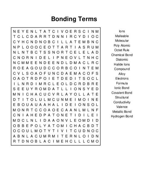Bonding Terms Word Search Puzzle