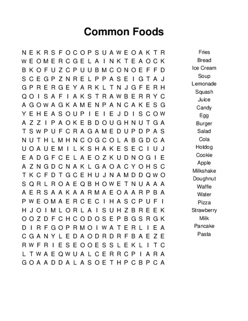 Common Foods Word Search Puzzle