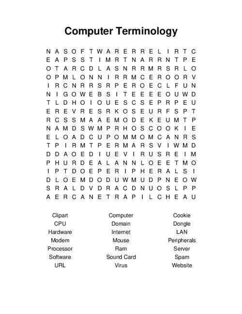 Computer Parts Word Search - WordMint