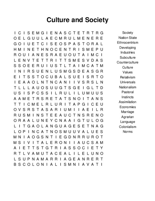 Culture and Society Word Search Puzzle