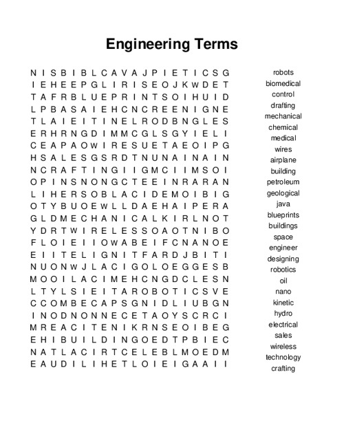 Engineering Terms Word Search Puzzle