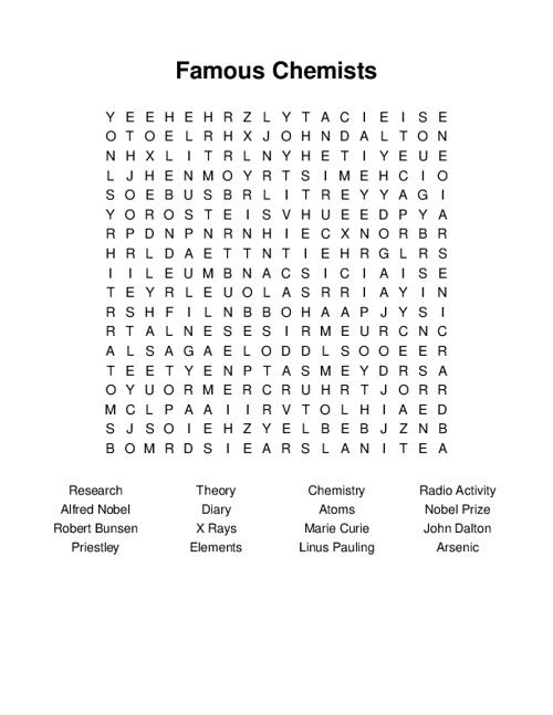 Famous Chemists Word Search Puzzle