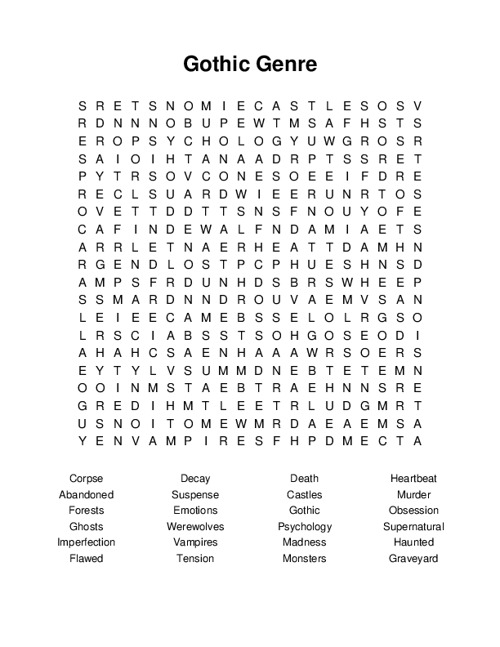 Gothic Genre Word Search Puzzle