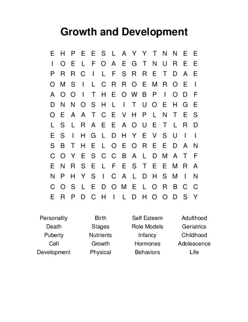 Growth and Development Word Search Puzzle