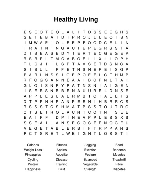 Healthy Living Word Search Puzzle