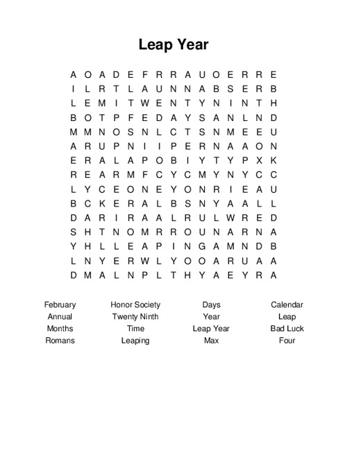 Leap Year Word Search Puzzle